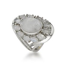 Anel com Pedra da Lua Natural Oval Prata 925
