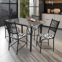 Mesa de Jantar Retangular Famais Noruega com 4 Cadeiras – Preta