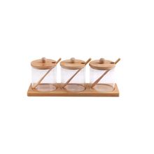 Porta-Condimentos 3 Potes De Vidro Com Suporte Liége