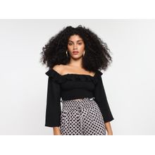 Blusa Vista Magalu Lastex Babados Manga 3/4