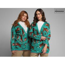Cardigan Vista Magalu Jacquard Tricô Tigre