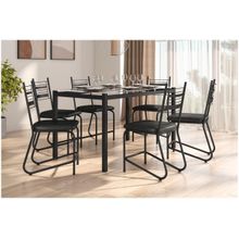 Mesa de Jantar 6 Cadeiras Retangular Preto Fosco Tampo de Vidro Artefamol Valência