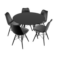 Mesa de Jantar 5 Cadeiras Redonda Preta