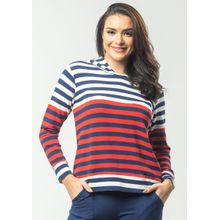 Blusa Pau a Pique Manga Longa Listrada Azul Marinho