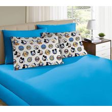 Jogo de Cama Portallar Queen Malha 3 Pçs Amigos Do Mickey Azul