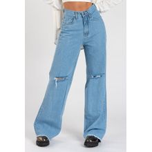 Calça Wide Leg Desfiada Marmorizada