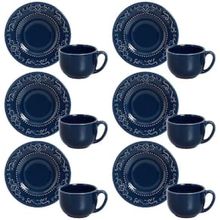 Conjunto com 6 Xícaras e Pires para Chá Porto Brasil La Tavola Atenas Botânico em Cerâmica Feldspática - 161 ml