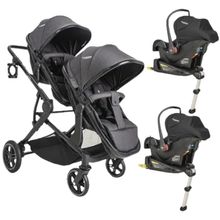 Carrinho de bebê duplo Pair Grafite com bebê conforto e base isofix - Kiddo