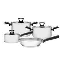 Jogo Panelas Tramontina Brava Baquelite Aço Inox Fundo Triplo Cabos Alças Baquelite Preto 4 Peças Tramontina