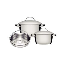 Jogo de Panelas Tramontina Allegra em Aço Inox com Fundo Triplo 3 Peças Tramontina