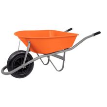 Carrinho Mão Tramontina Caçamba Funda Plástica Laranja 55 L, Braço Metálico Pneu Câmara Tramontina