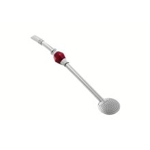 Bomba Chimarrão Tramontina Ilex Aço Inox Rosca Pedra Ágata Vermelha 25cm Tramontina