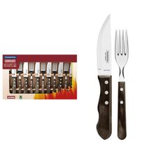 Jogo Talheres Churrasco Jumbo Tramontina Aço Inox Cabo Castanho Polywood 12 Peças Tramontina