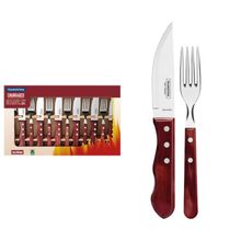 Jogo Talheres Churrasco Jumbo Tramontina Aço Inox Cabo Vermelho Polywood 12 Peças Tramontina