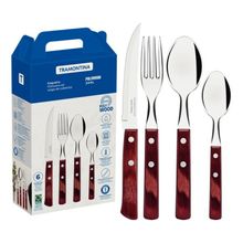 Faqueiro Tramontina Polywood Inox Cabos Madeira Vermelho 24 Peças Tramontina