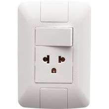 Conjunto 4x2 1 Interruptor Simples 10A 250V 1 Tomada 2P+T 15A - 16A 250V Tramontina Aria Branco Tramontina