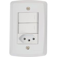 Conjunto 4x2 2 Interruptores Paralelos 10A 250V 1 Tomada 2P+T 10A 250V Tramontina Lux2 Branco Tramontina