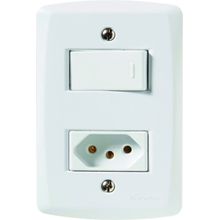 Conjunto 4x2 1 Interruptor Simples 10A 250V 1 Tomada 2P+T 20A 250V Tramontina Lux2 Branco Tramontina