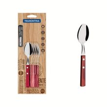 Conjunto Colheres Chá Tramontina Inox Cabos Madeira Polywood Vermelho 6 Peças Tramontina