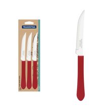 Conjunto Facas Churrasco Tramontina Leme Inox Cabo Vermelho 3 Peças Tramontina