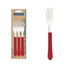 Conjunto Garfos Mesa Tramontina Leme Inox Cabo Vermelho 3 Peças Tramontina