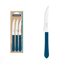 Conjunto Facas Churrasco Tramontina Leme Inox Cabo Azul Oceano 3 Peças Tramontina