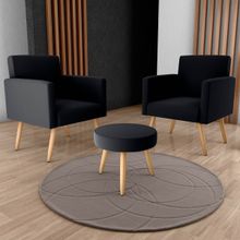 Conjunto p/ Sala Dallas 2 Poltronas Decorativas e 1 Puff Veludo Inca Preto - Matrix