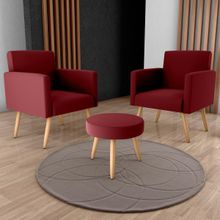 Conjunto p/ Sala Dallas 2 Poltronas Decorativas e 1 Puff Veludo Vermelho - Matrix