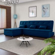 Conjunto para Sala Penelope Sofá-cama 3 Lugares com Chaise reclinável Veludo Azul - Matrix