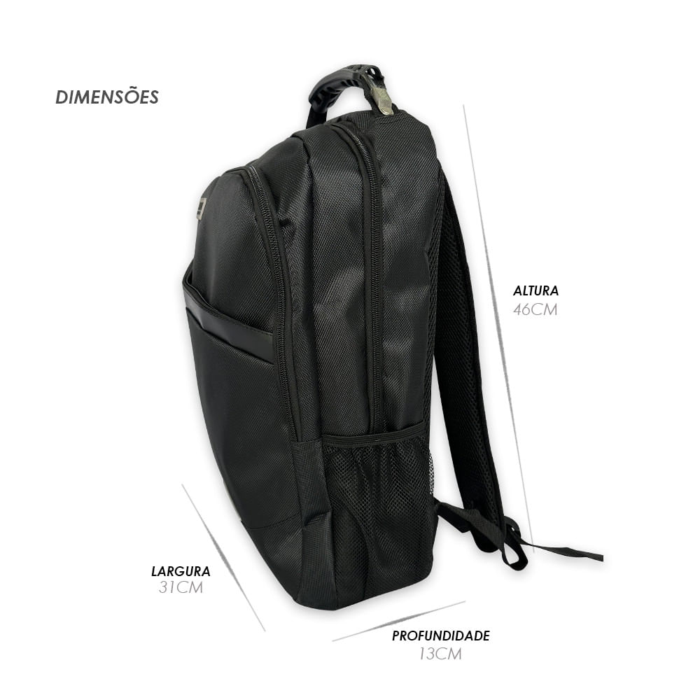 Encontraproduto.com.br - Mochila Para Notebook Impermeável Bolsa Reforçada Acabamento Em Couro Sintetico Preta