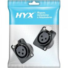 Conector XLR Fêmea Painel 3 Pólos Niquelado HX049F Preto HYXPCT / 2
