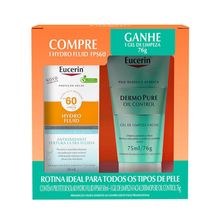 Eucerin Protetor Solar Facial Hydro FPS 60 Fluid 50ml + Gel de Limpeza Profunda Dermo Pure Oil Control 75ml