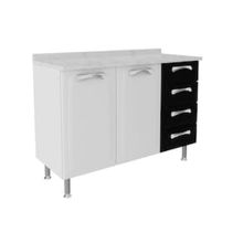Balcão Itatiaia Premium com 2 Portas e 4 Gavetas - Branco/Preto