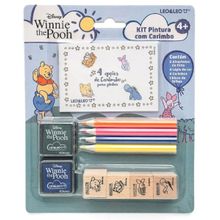 Kit Pintura Carimbo Ursinho Pooh 4 Lápis De Cor 1 Bloco 4 Carimbos 2 Almofadas