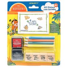Kit Pintura Carimbo Rei Leão 4 Lápis De Cor 1 Bloco 4 Carimbos 2 Almofadas