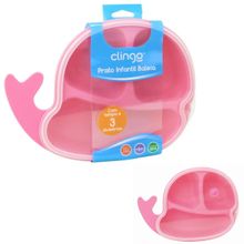 PRATO INFANTIL 3 DIVISÓRIAS E TAMPA BALEIA ROSA 6M+ - CLINGO