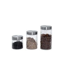 Kit 3 Potes em Vidro Com Tampa - Inox