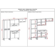 Armário de Cozinha Compacta Nala 8 Portas, 2 Gavetas e Balcão com Tampo em MDP Nogueira/Off White/CP-Ripado - Kits Paraná