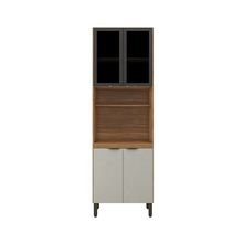 Paneleiro Duplo Demóbile Firenze com 4 Portas, 4 Prateleiras e Nicho para Micro-ondas - Amêndola/Nude Prime TX