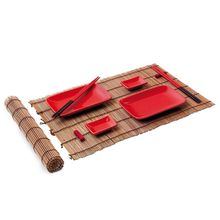 Conjunto para Comida Oriental 2 Pessoas Haus Concept Nankin em Madeira e Cerâmica Vermelho – 10 Peças