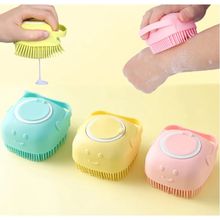 Esponja Para Banho de Silicone com Dispenser Massageador Escova Shampoo Sabonete Liquido Infantil Pet Crianças