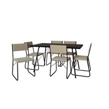 Conjunto Mesa Paraty Preta Com Tampo Preto 150 Cm 6 Cadeiras Angra Preto Com Assento Bege