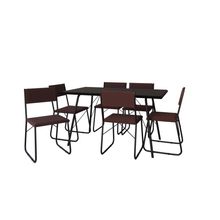 Conjunto Mesa Paraty Preta Com Tampo Preto 150 Cm 6 Cadeiras Angra Preto Com Assento Marrom