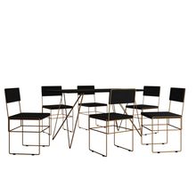 Conjunto Mesa Trama Cobre Com Tampo Preto 150 Cm Com 6 Cadeiras Vitória Cobre Assento Preto