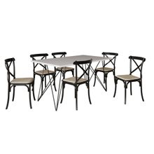Conjunto Mesa Trama Preta Com Tampo Branco 150 Cm Com 6 Cadeiras Katrina Preta Assento Bege