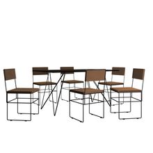 Conjunto Mesa Trama Preta Com Tampo Preto 150 Cm Com 6 Cadeiras Vitória Preta Assento Marrom