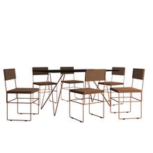 Conjunto Mesa Trama Cobre Com Tampo Preto 150 Cm Com 6 Cadeiras Vitória Cobre Assento Marrom