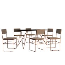 Conjunto Mesa Trama Cobre Com Tampo Preto 150 Cm Com 6 Cadeiras Vitória Cobre Assento Bege
