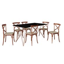 Conjunto Mesa Trama Cobre Com Tampo Preto 150 Cm Com 6 Cadeiras Katrina Cobre Assento Bege