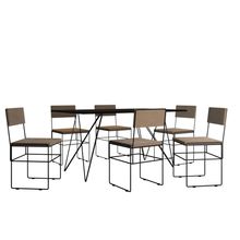 Conjunto Mesa Trama Preta Com Tampo Preto 150 Cm Com 6 Cadeiras Vitória Preta Assento Bege